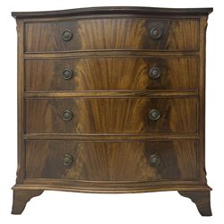 Georgian design mahogany serpentine chest, shaped banded top over four graduating cock-beaded drawers, on bracket feet 