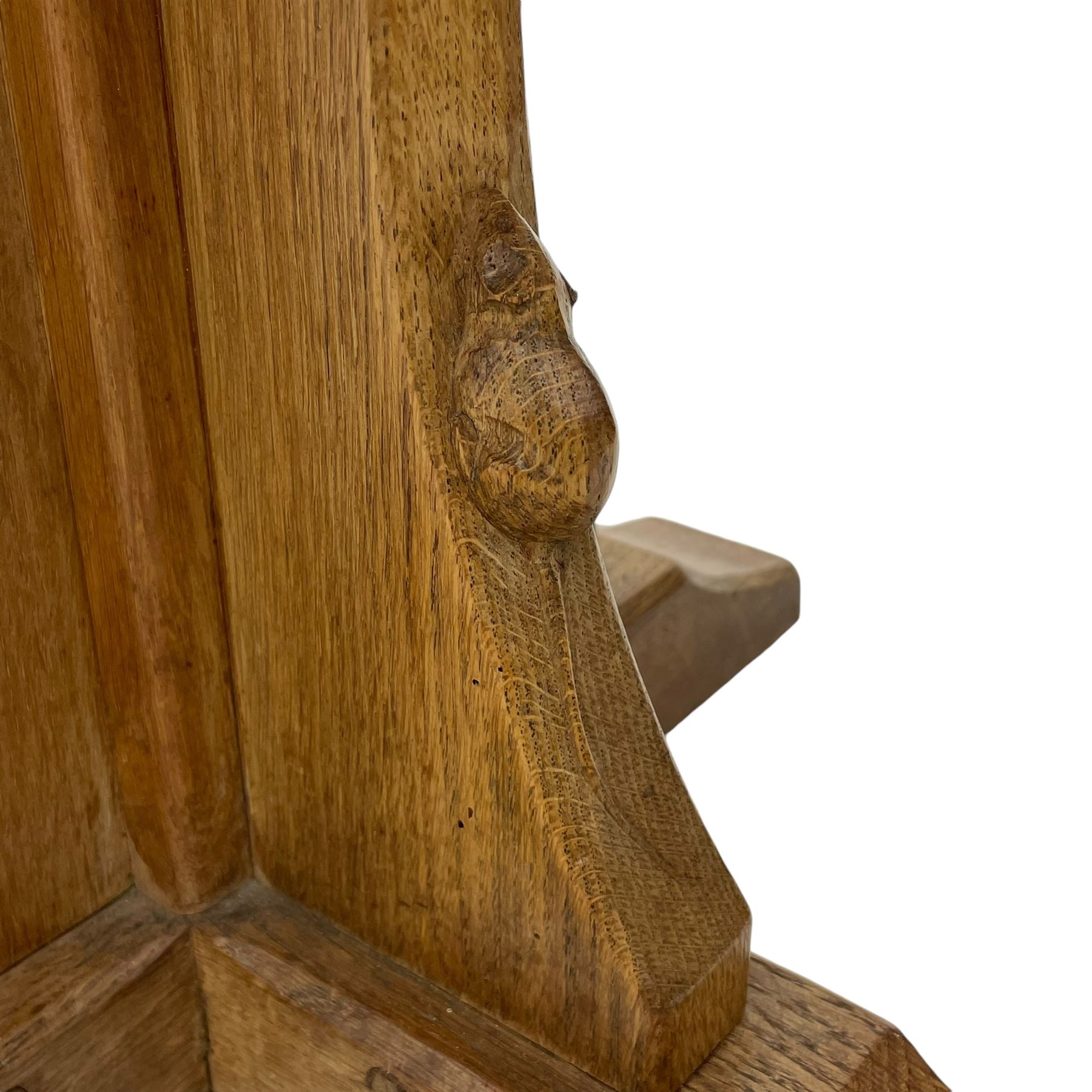 Mouseman - oak occasional table, octagonal adzed top, cruciform pedestal on sledge feet, carved with mouse signature, by the workshop of Robert Thompson, Kilburn 