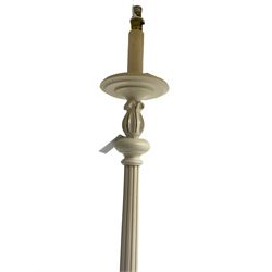 Victorian design Classical standard lamp, turned and fluted column with circular base, in cream finish, with matching fringed shade 