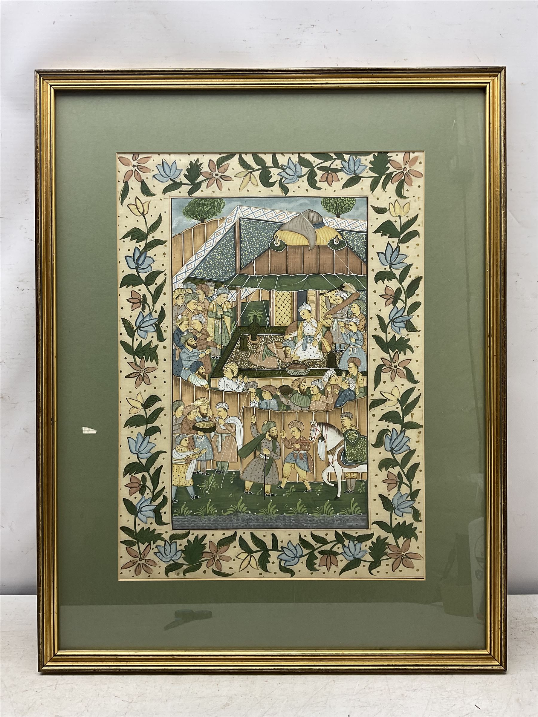 Mughal School (20th century): Scenes from Court, pair paintings on silk 50cm x 36cm (2)