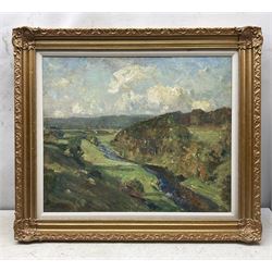 Reginald Grange Brundrit RA ROI (British 1883-1960): Aerial View of the River Wharfe, oil on canvas signed, Royal Academy label verso 49cm x 59cm 