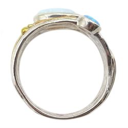 Silver and 14ct gold wire opal ring, stamped 925