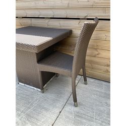 4 x Skyline Design square rattan garden table and two chairs (maroon/maroon)