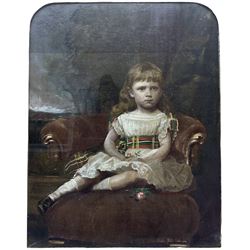 English School (19th century): Young Girl in an Armchair, oil on canvas unsigned 44cm x 34cm 