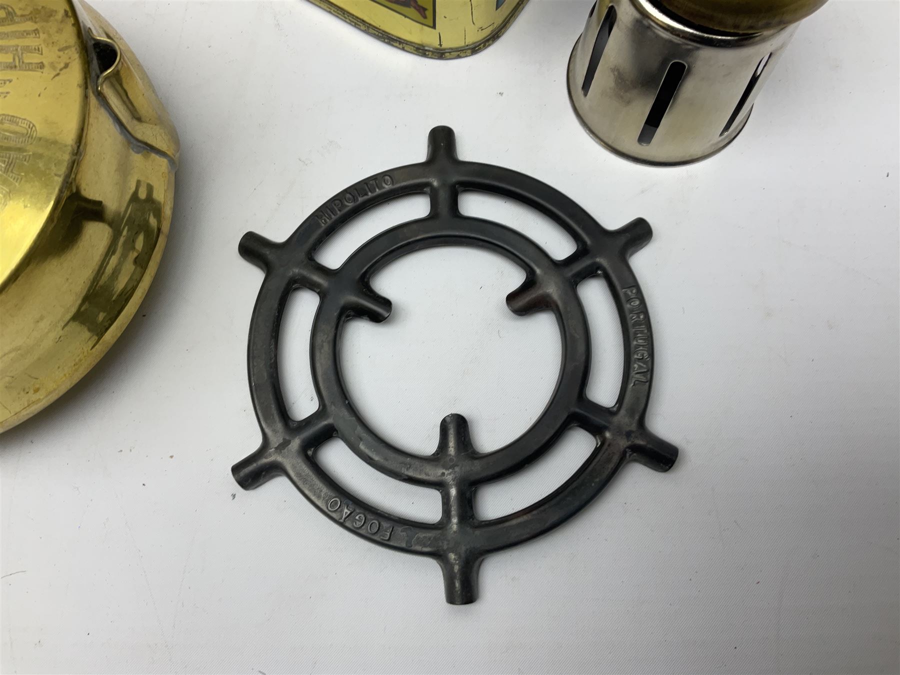 Brass Fogoa Hipolito camping stove burner, in original box together with a similar Optimus example