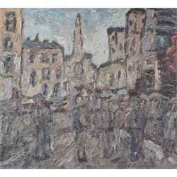 Barry De More (Yorkshire 1948-2023): 'Street Scene - Guernsey', oil and impasto on canvas ...