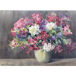 Owen Bowen (Staithes Group 1873-1967): Still Life of Pink Flowers, watercolour signed 27cm x 37cm 