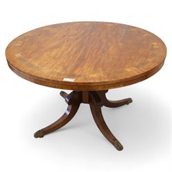 George III mahogany and rosewood banded breakfast or centre table, circular tilt-top with ...