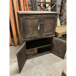 Two early 20th century pine cupboards, enclosed by panelled doors, each fitted with shelf and drawers  - THIS LOT IS TO BE COLLECTED BY APPOINTMENT FROM THE OLD BUFFER DEPOT, MELBOURNE PLACE, SOWERBY, THIRSK, YO7 1QY