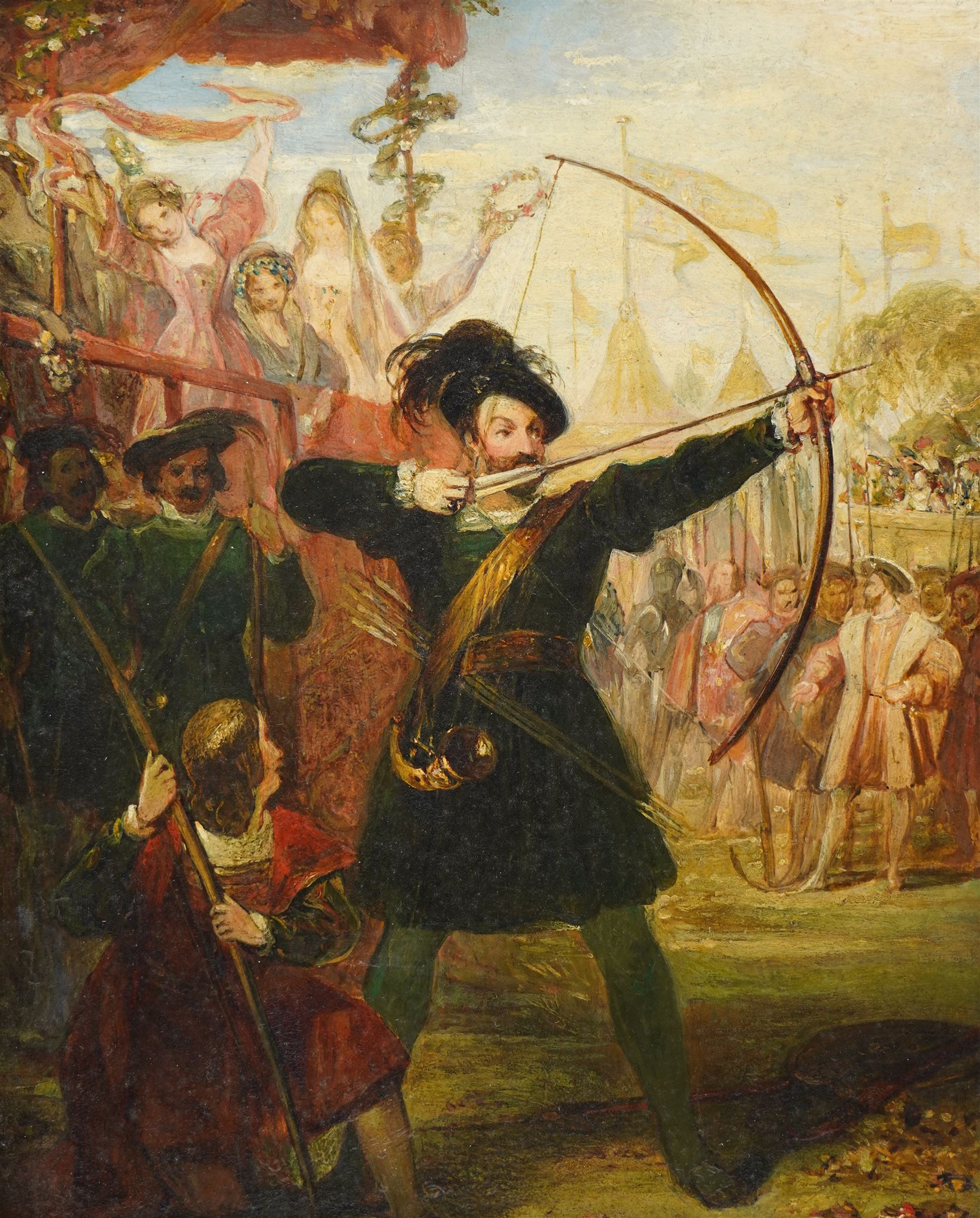 Francis Philip Stephanoff (British 1790-1860): Young Henry VIII as an Archer, oil on panel signed 26cm x 20cm