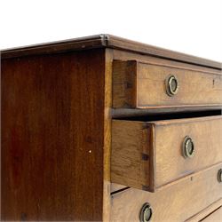 Small George III and later mahogany chest, moulded rectangular top over four graduating cock-beaded drawers, on bracket feet 