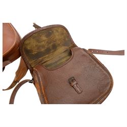 Brady brown leather cartridge bag on a canvas strap, together with another cartridge bog with a Croots leather and canvas strap