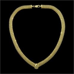 9ct gold mesh link V necklace, hallmarked