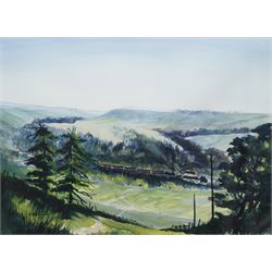 Ashley Jackson (Yorkshire 1940-): 'View over to Levisham - Vale of Pickering', watercolour signed, titled on accompanying certificate of authenticity 41cm x 55cm
Provenance: Purchased directly from the artist as part of his TV series 'A Brush with Ashley'