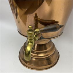 Arts and Crafts style copper and brass coal bucket, with two loop handles and four bracket feet, together with a copper and brass samovar, three copper moulds and four copper measuring cups, samovar H54cm