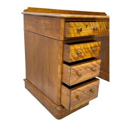 Victorian satin walnut twin pedestal desk, moulded rectangular top with rounded corners and raised back, inset leather writing surface with tooled borders, fitted with nine drawers with turned handles, on moulded plinth base 