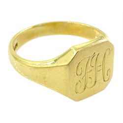 18ct gold signet ring, with engraved initials FH, Birmingham 1997