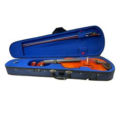 Modern violin with labeled Piacenza, with bow, cased, L58cm