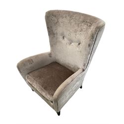 2 x Wing back armchair upholstered in silver crushed velvet fabric