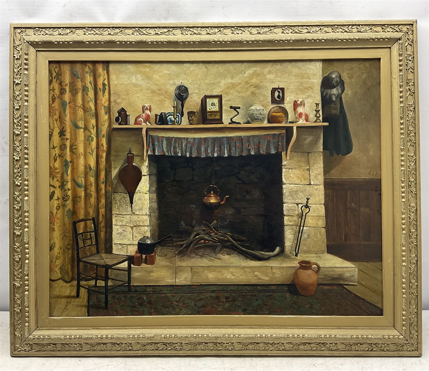 Attrib. Eugène Auguste François Deully (French 1860-1933): A Welcoming Hearth, oil on canvas signed with initials EAFD 49cm x 64cm