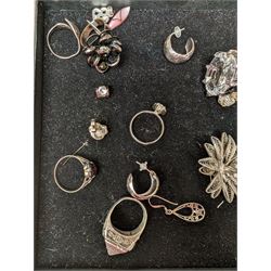 Silver and costume jewellery, including earrings, rings, brooches, etc