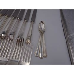 Mappin & Webb Athenian pattern silver cutlery for eight place settings, comprising table forks, silver handled table knives, dessert spoons, dessert forks, silver handled butter knives, soup spoons and teaspoons, hallmarked Mappin & Webb Ltd, Sheffield 1978, contained within anti-tarnish fabric wraps and boxed 