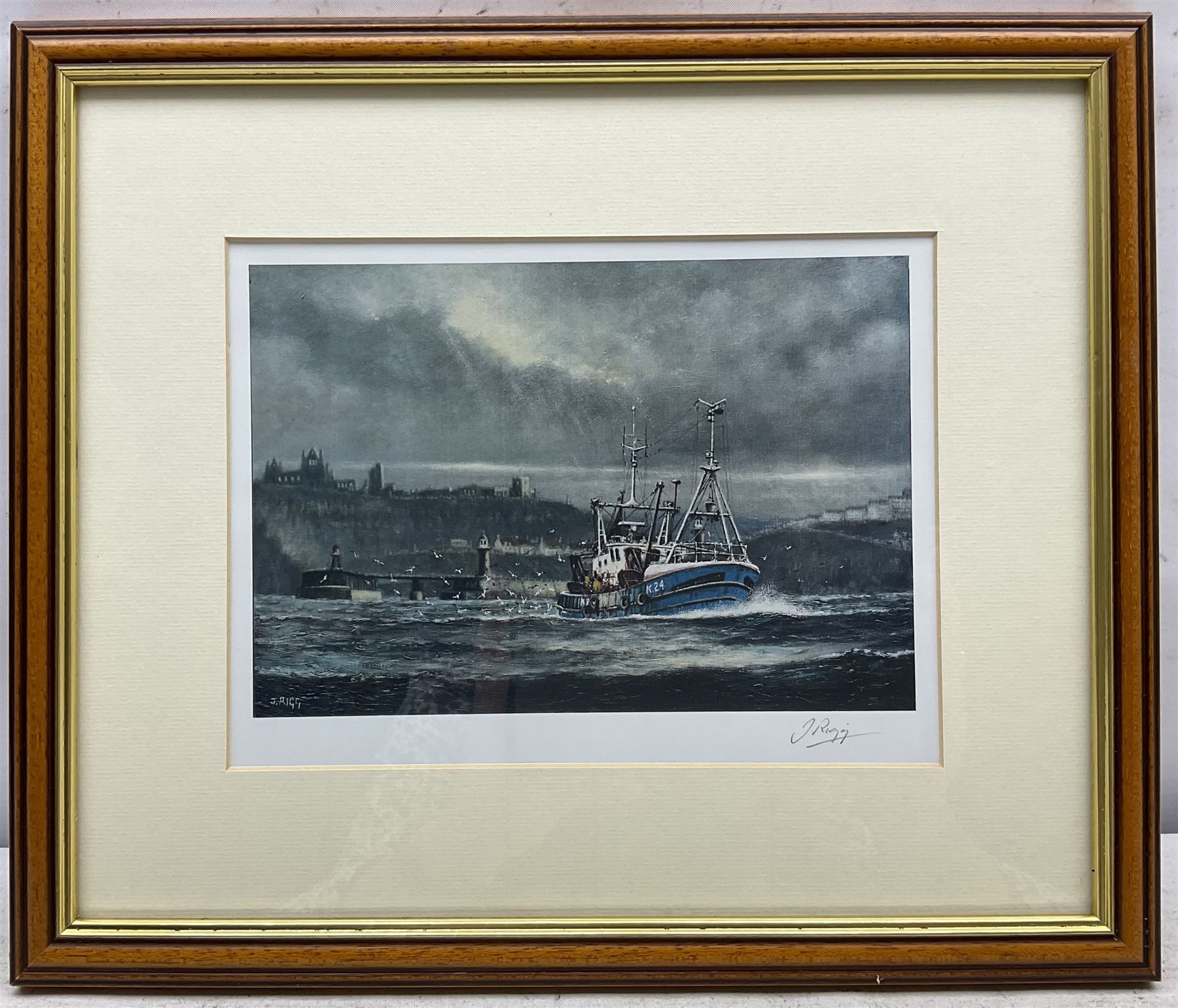 Jack Rigg (British 1927-2023): 'MFV George Weatherill off Whitby', two prints, signed and titled verso 14cm x 20cm and 27cm x 40cm (2)