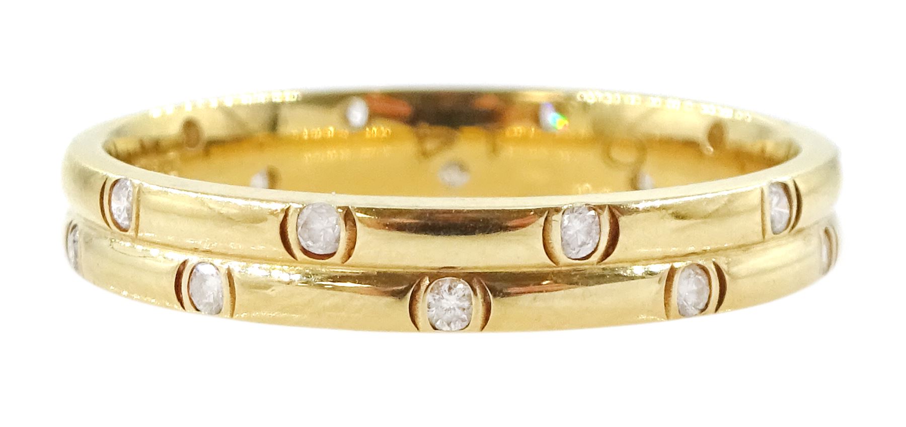 18ct gold two row round brilliant cut diamond ring, hallmarked