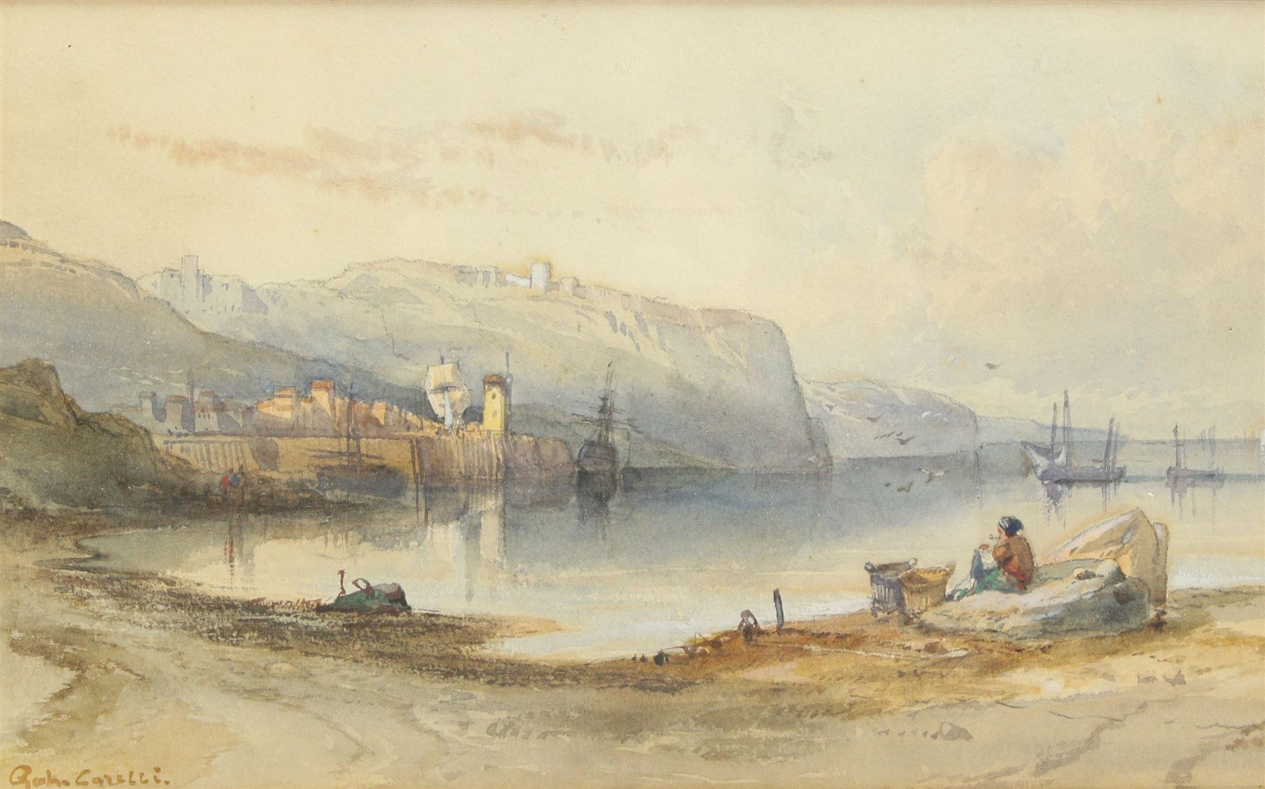 Gabriel Carelli (Italian 1821-1900): The Amalfi Coast, watercolour signed 19cm x 31cm 