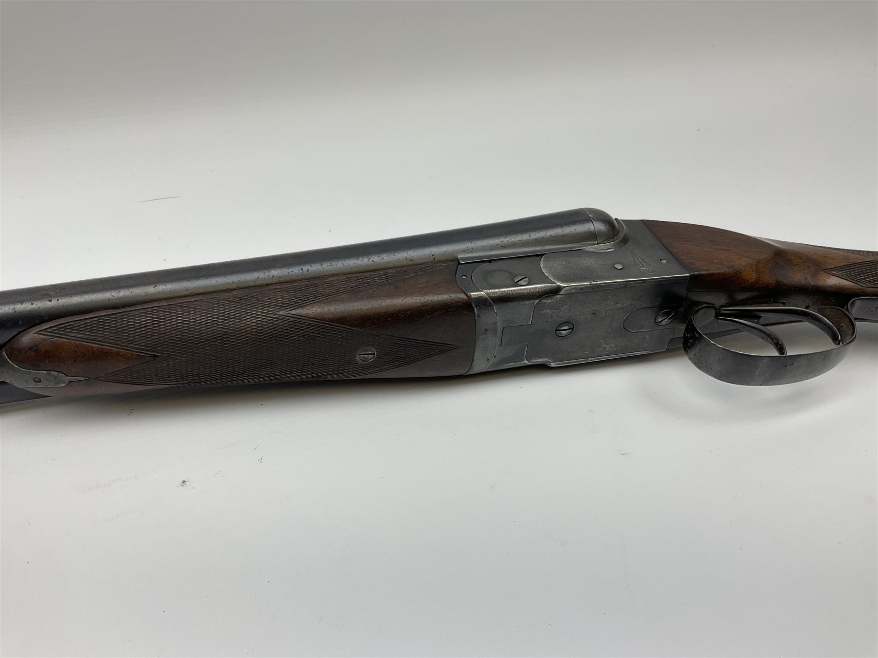 BSA 12-bore side-by-side double barrel box-lock ejector sporting gun with 76cm barrels, walnut stock with chequered grip and fore-end, serial no.37983, L119.5cm overall SHOTGUN CERTIFICATE REQUIRED