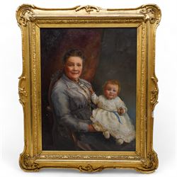 Madam Varney (British 19th Century): Portrait of Mother and Child, oil on canvas signed 47cm x 36cm