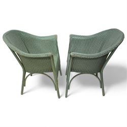 Lloyd Loom - pair of wickerwork armchairs, in painted sage green finish