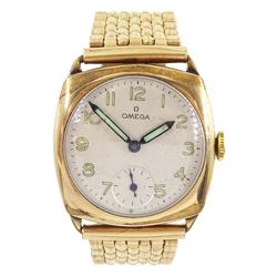 Omega gentleman's gold-plated manual wind wristwatch, serial No. 8657521, silvered dial with subsidiary seconds dial and luminous markers, on gold-plated bracelet