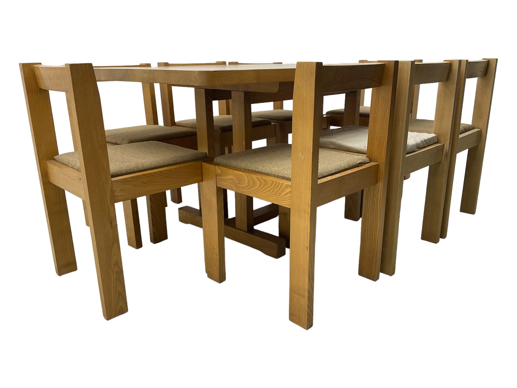 Treske of Thirsk - elm rectangular dining table (170cm x 89cm, H73cm); and set eight oak framed dining chairs