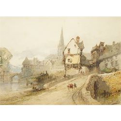 Paul Marny (French/British 1829-1914): Riverside Town in France, pair watercolours signed 21cm x 28cm (2)