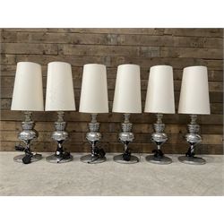 Six chrome finished table lamps with cream tapered shades (6)