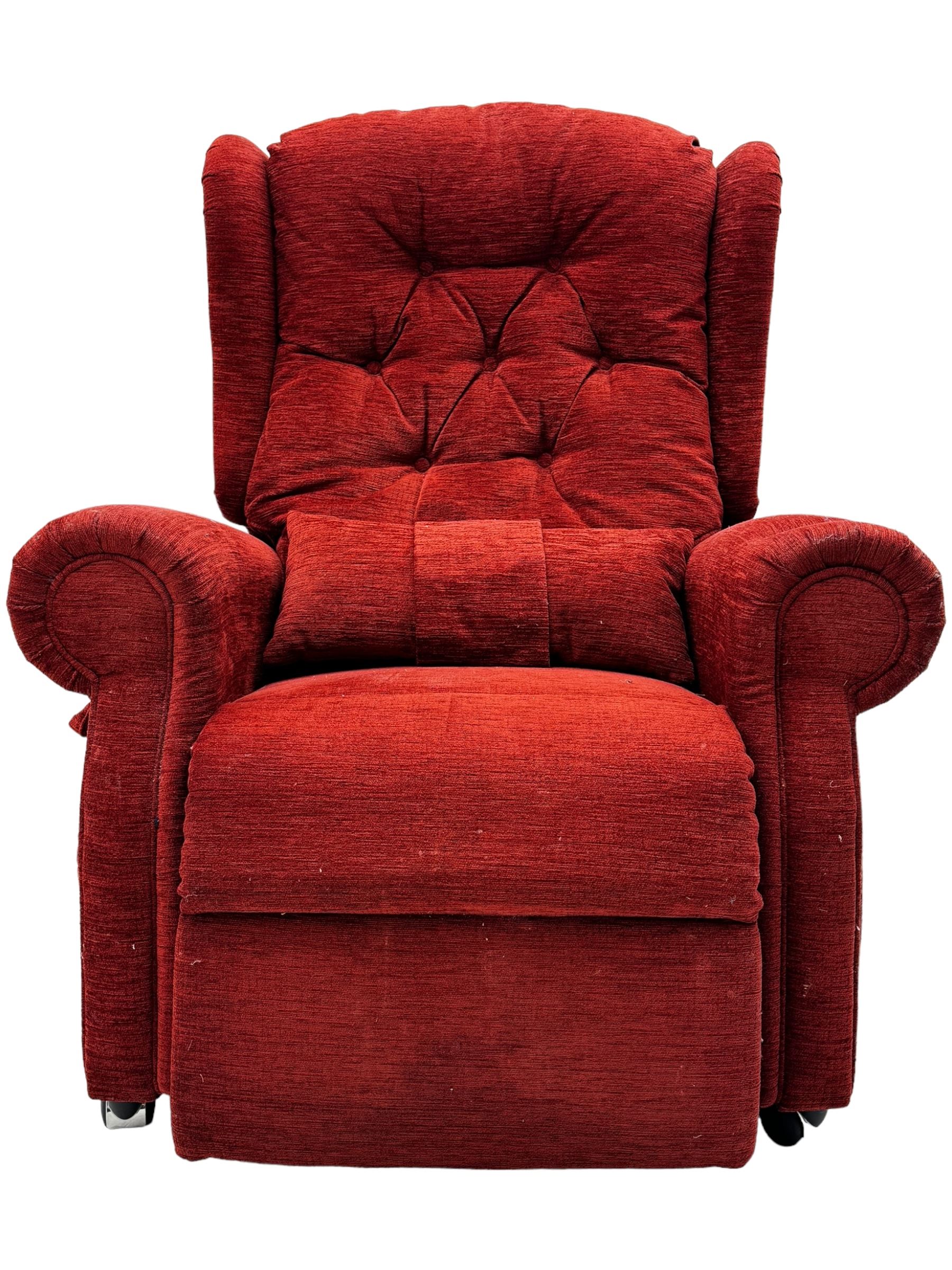 Willowbrook - Hanbury adjustable reclining armchair upholstered in buttoned back wine fabric, head cushion, tray table