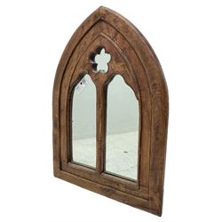 Rustic hardwood lancet shaped wall mirror