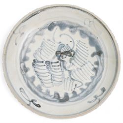 Group of Chinese porcelain, comprising three blue and white plates and a white glazed bowl, all bearing Tek Sing Treasures, Nagel Auctions labels, bowl D15cm, largest plate D17.5cm (4)