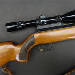 German Air Rifle, the 50cm barrel marked Cal 5.5/22, made in Germany, with Nikko Stirling Silver Crown 3.9x40 scope, overall L114, in a Logun rifle bag 