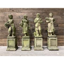 The Four Seasons - set of four cast stone garden figures on plinths