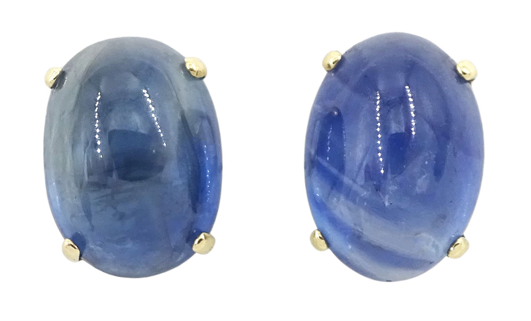 Pair of 9ct gold cabochon sapphire stud earrings, stamped