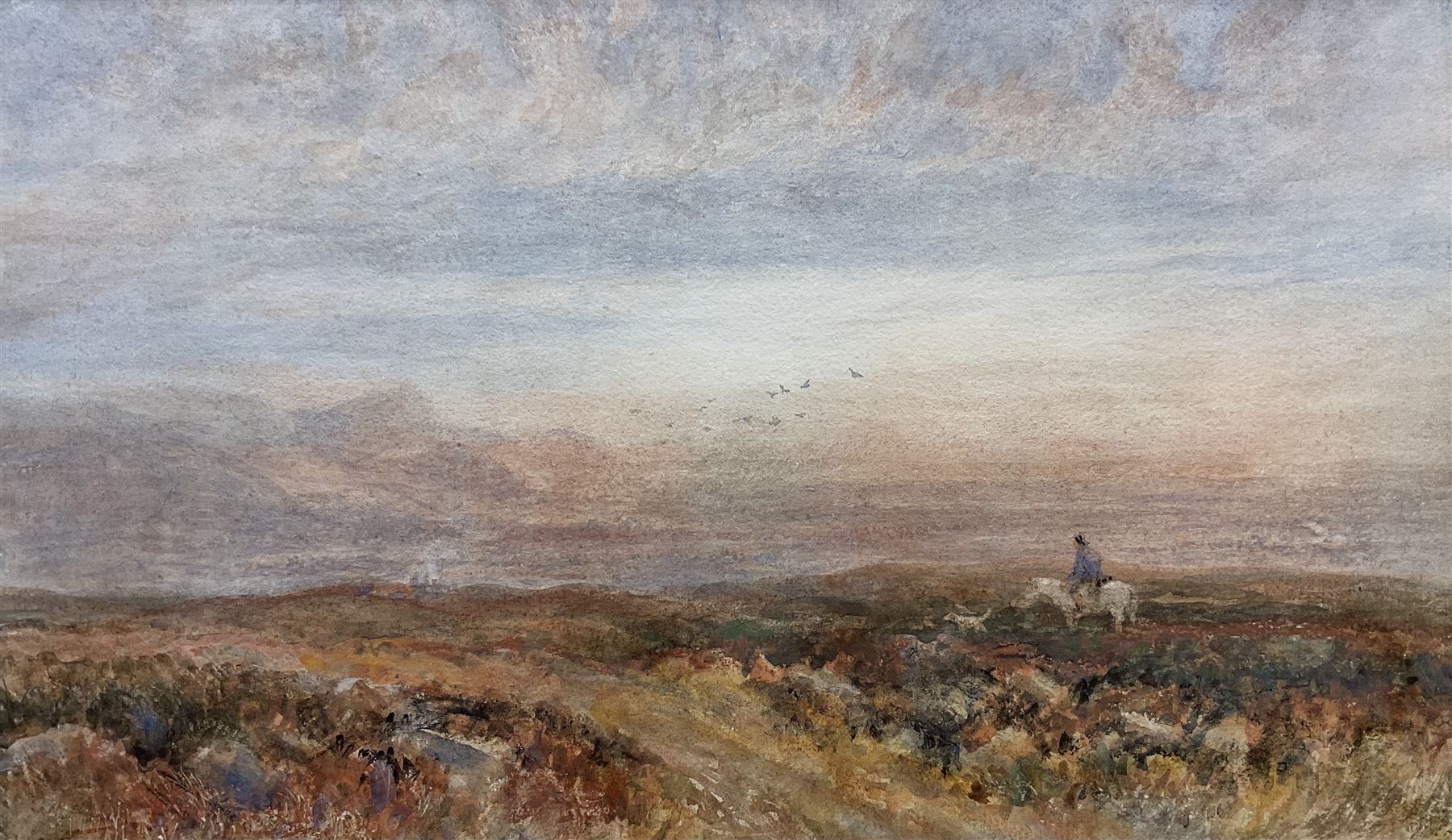 George Weatherill (British 1810-1890): Figure on Horseback on the North York Moors, watercolour signed 24cm x 41.5cm