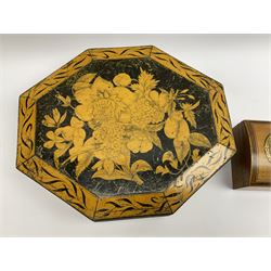 Victorian domed top box, the dover with applied transfer printed oval panel of 'The Committee House Ramsgate', H7cm, together with a 19th century penwork octagonal box, the hinged cover decorated with flowers within a vine border, opening to reveal a compartmented interior, H7cm L32cm