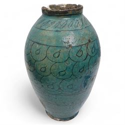 12th to 13th century impressive Persian Kashan fritware or stonepaste pottery storage jar ...