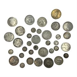 Approximately 250 grams of Great British pre 1920 silver coins, including Queen Victoria halfcrowns, various florins, threepence pieces etc