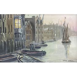 Steven Scholes (Northern British 1952-): 'Rotherhithe - East End of London 1962', oil on canvas signed, titled verso 19cm x 29cm