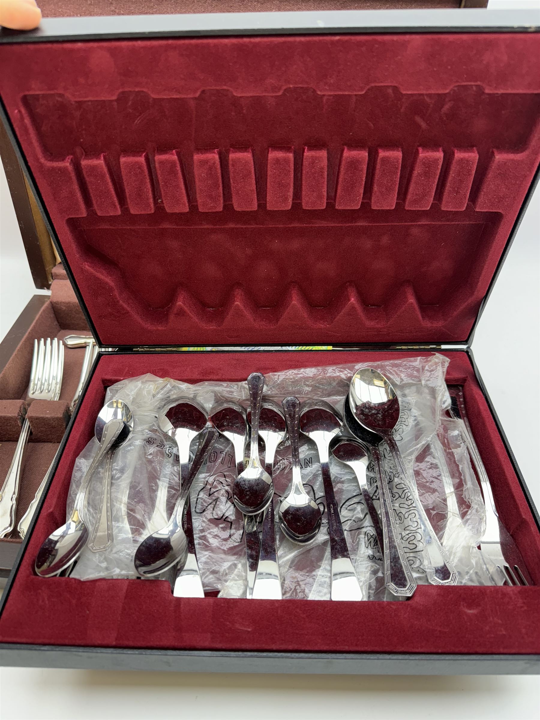 Canteen of cutlery for six, in a oak case, together with two other canteens 