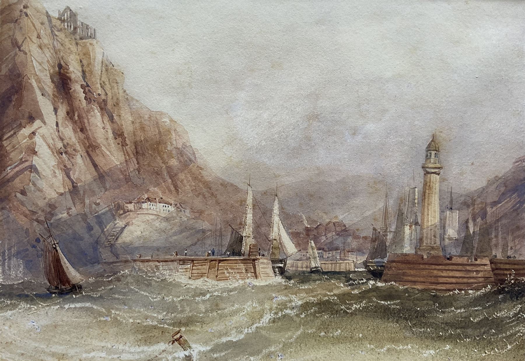 Henry Barlow Carter (British 1803-1867): Off Whitby, watercolour with scratching out unsigned 16cm x 23cm