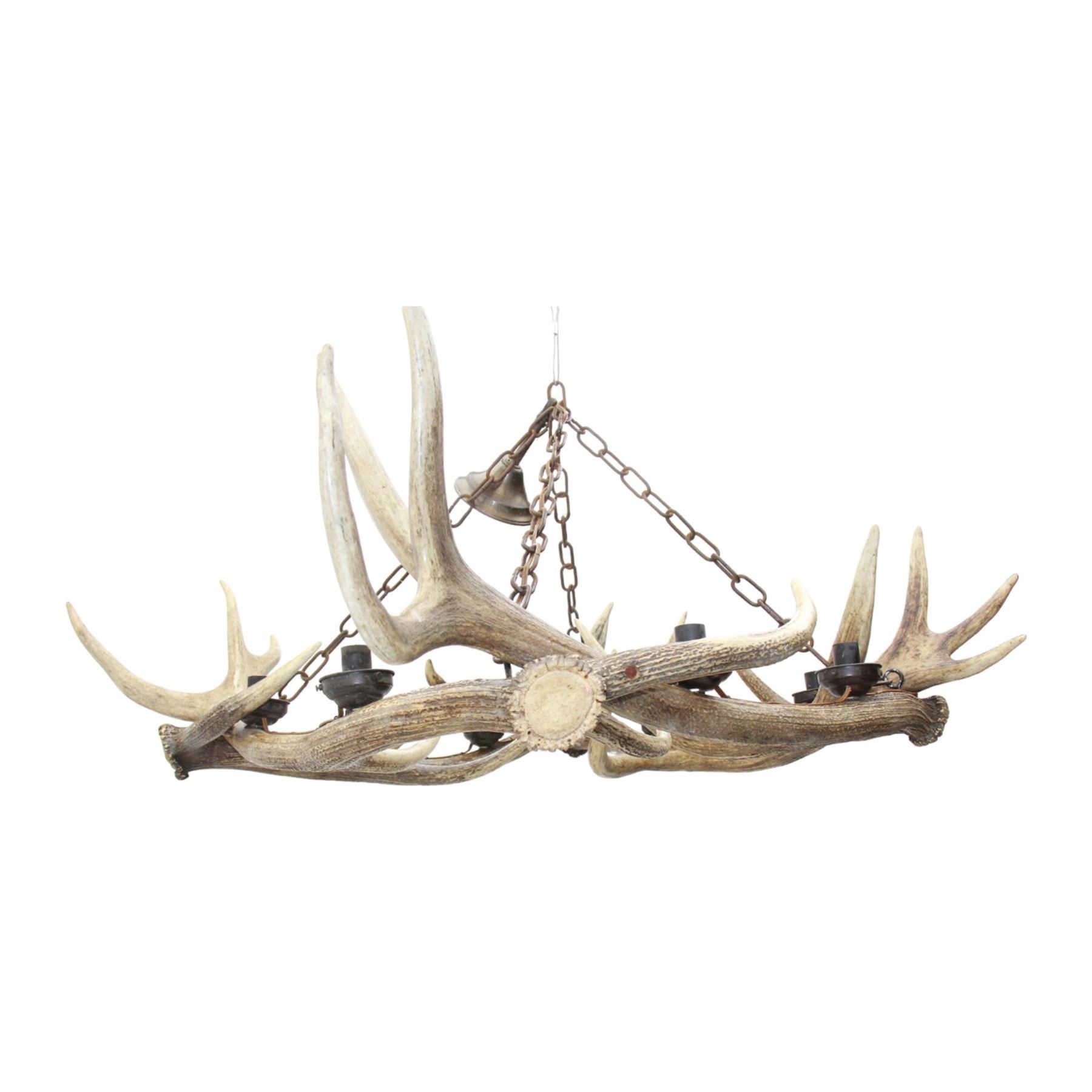 Deer antler chandelier, of square shaped form, with eight fitted lights, W70cm, H61cm